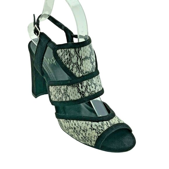 IMPO Shoes Sz 7M Black/White Reptile Print Sandals - Picture 1 of 7